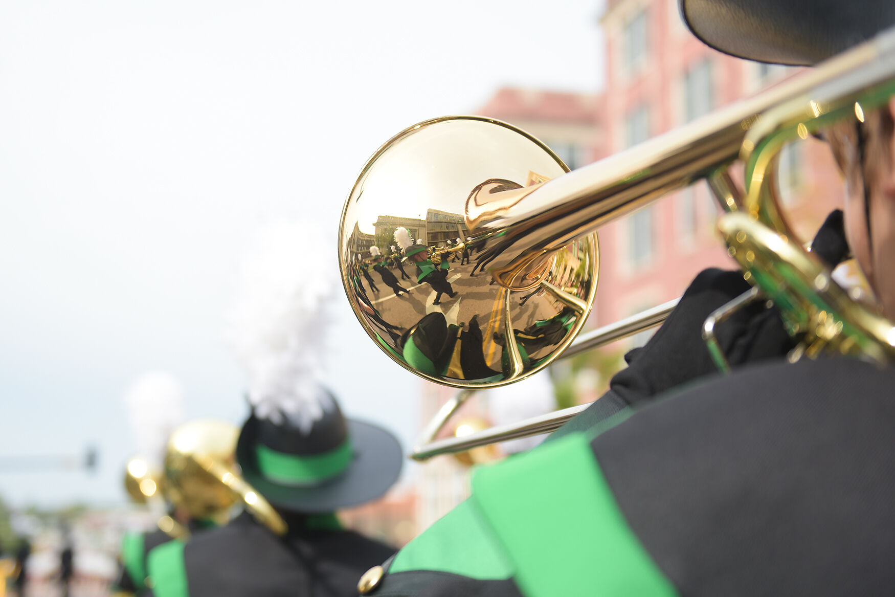 The Rock Bridge High School marching band performs for the parade